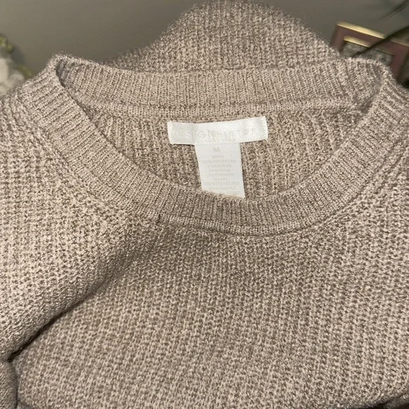 Design History Women's Organza Sleeve Sweater Top, Size Medium Brown Wool Blend - Picture 7 of 8